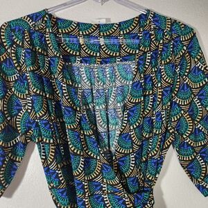 Silk & Salt Journey Maxi Wrap Dress Peacock Green Blue Print Size L